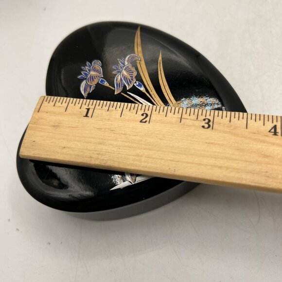 Trinket Box Vintage Yamanaka Heart Shaped Box Black Plastic Floral - Picture 10 of 12
